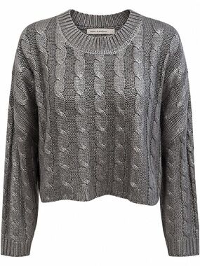 Moon & Madison Metallic Cable Knit Cropped Sweater Gray Size L